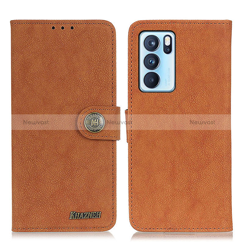 Leather Case Stands Flip Cover Holder A01D for Oppo Reno6 Pro 5G India Brown