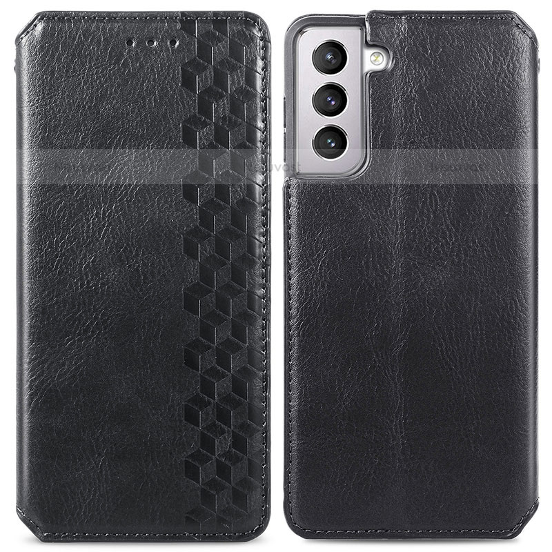 Leather Case Stands Flip Cover Holder A01D for Samsung Galaxy S21 5G Black