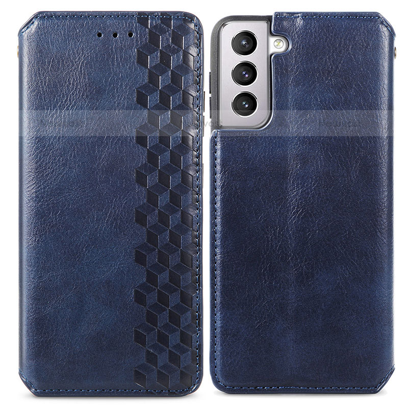 Leather Case Stands Flip Cover Holder A01D for Samsung Galaxy S21 Plus 5G Blue