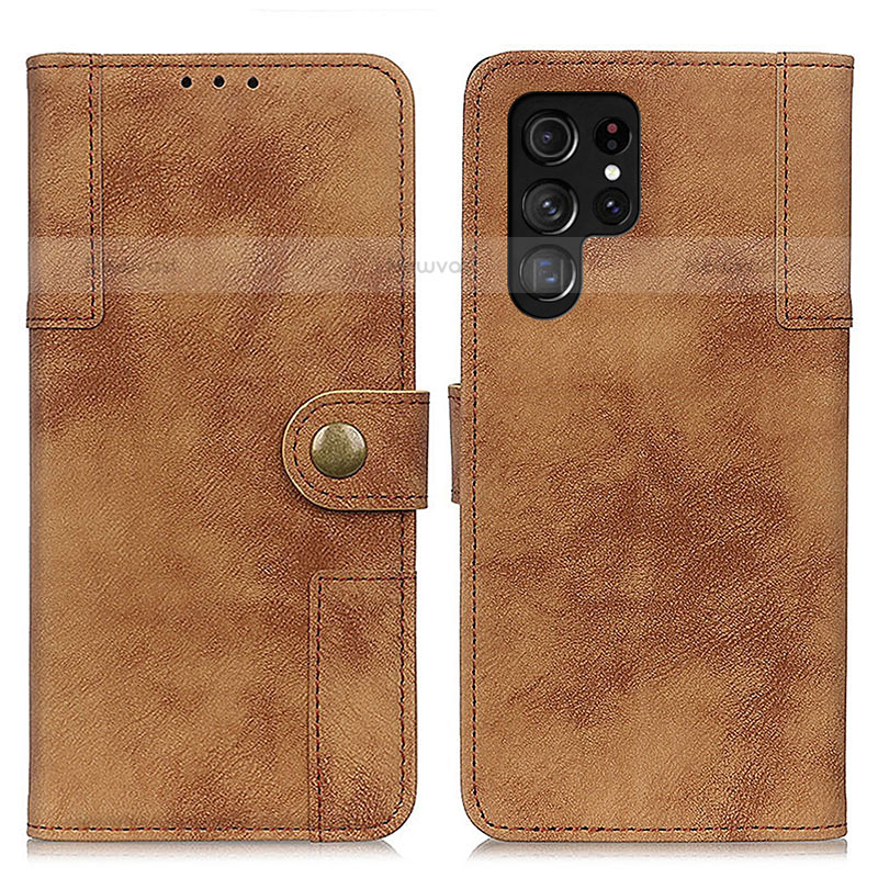 Leather Case Stands Flip Cover Holder A01D for Samsung Galaxy S21 Ultra 5G Brown