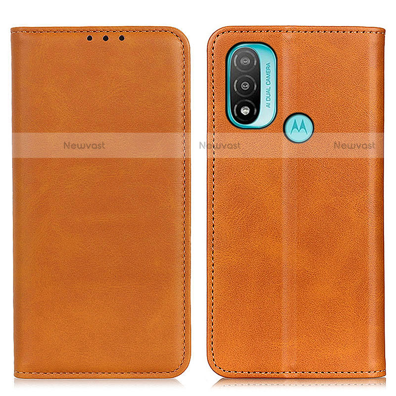 Leather Case Stands Flip Cover Holder A02D for Motorola Moto E20 Light Brown