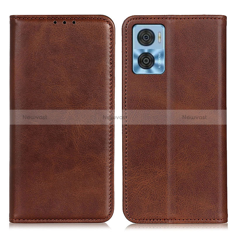 Leather Case Stands Flip Cover Holder A02D for Motorola Moto E22 Brown