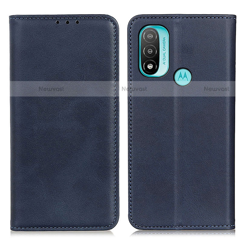 Leather Case Stands Flip Cover Holder A02D for Motorola Moto E30 Blue