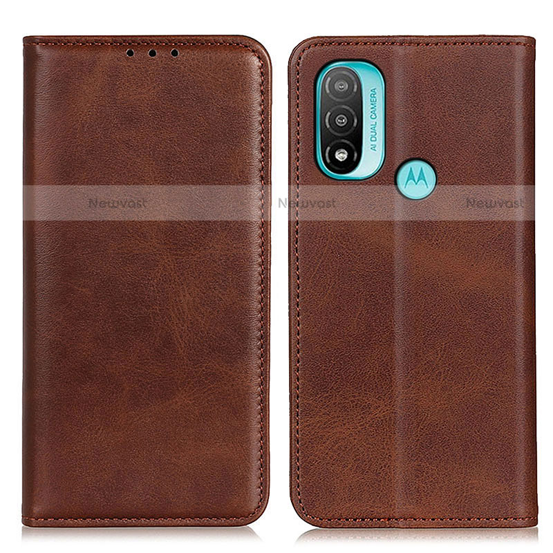 Leather Case Stands Flip Cover Holder A02D for Motorola Moto E30 Brown