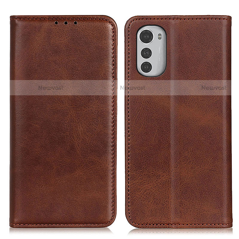 Leather Case Stands Flip Cover Holder A02D for Motorola Moto E32 Brown