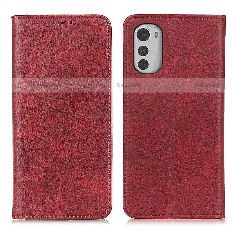 Leather Case Stands Flip Cover Holder A02D for Motorola Moto E32s Red