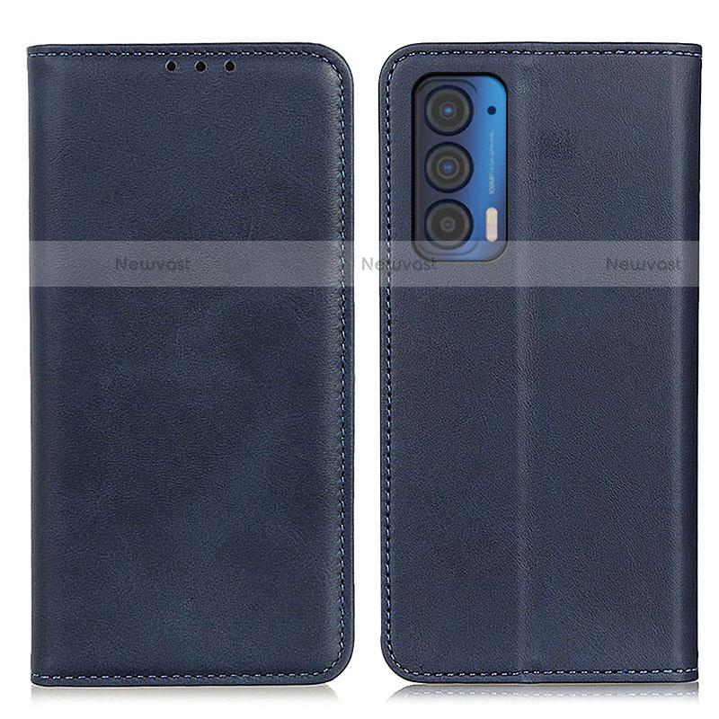 Leather Case Stands Flip Cover Holder A02D for Motorola Moto Edge (2021) 5G Blue