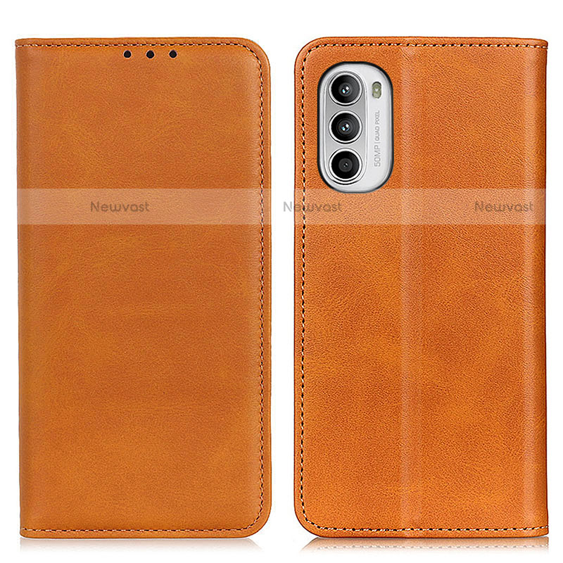 Leather Case Stands Flip Cover Holder A02D for Motorola Moto Edge (2022) 5G Light Brown