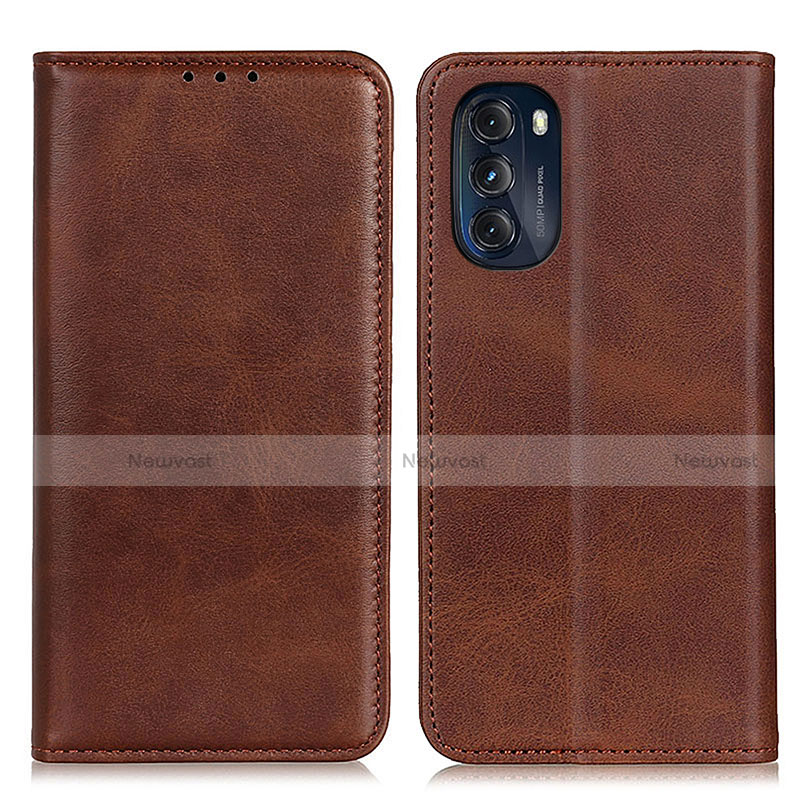 Leather Case Stands Flip Cover Holder A02D for Motorola Moto G 5G (2022) Brown