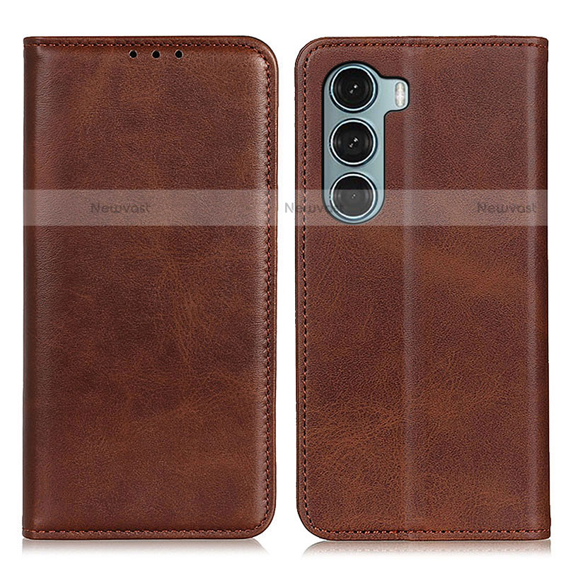 Leather Case Stands Flip Cover Holder A02D for Motorola Moto G200 5G Brown