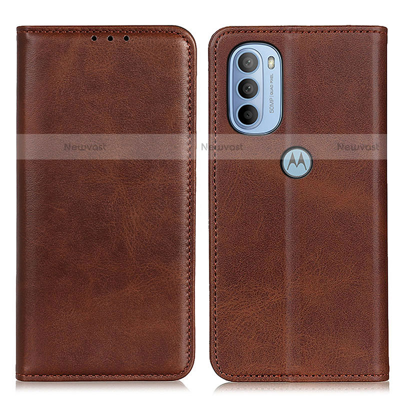 Leather Case Stands Flip Cover Holder A02D for Motorola Moto G31 Brown