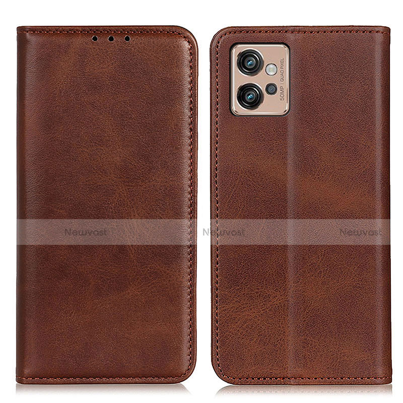 Leather Case Stands Flip Cover Holder A02D for Motorola Moto G32 Brown