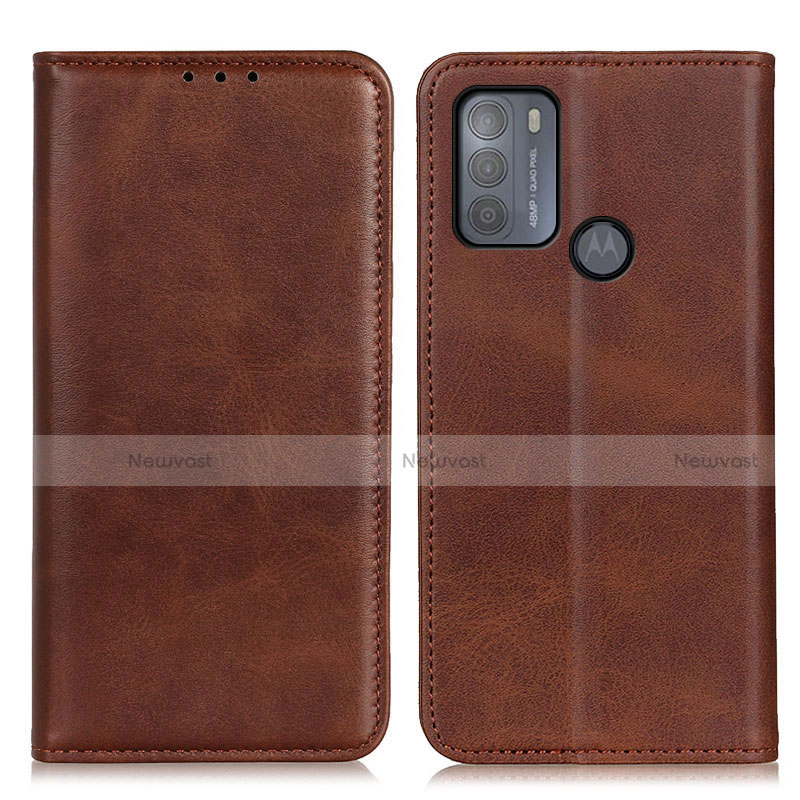 Leather Case Stands Flip Cover Holder A02D for Motorola Moto G50 Brown