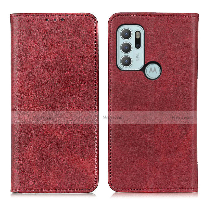 Leather Case Stands Flip Cover Holder A02D for Motorola Moto G60s Red