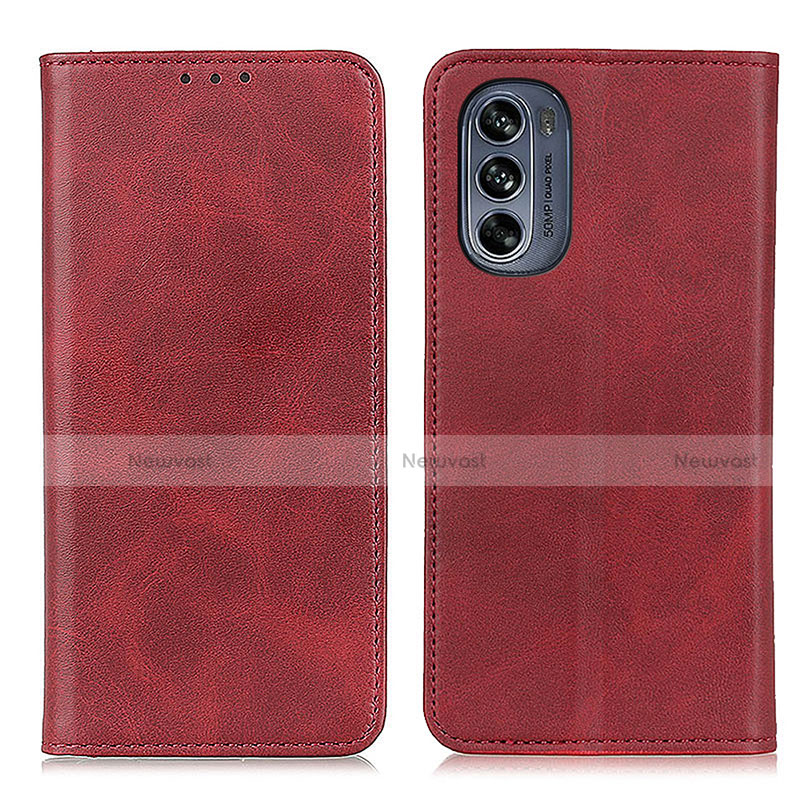 Leather Case Stands Flip Cover Holder A02D for Motorola Moto G62 5G Red