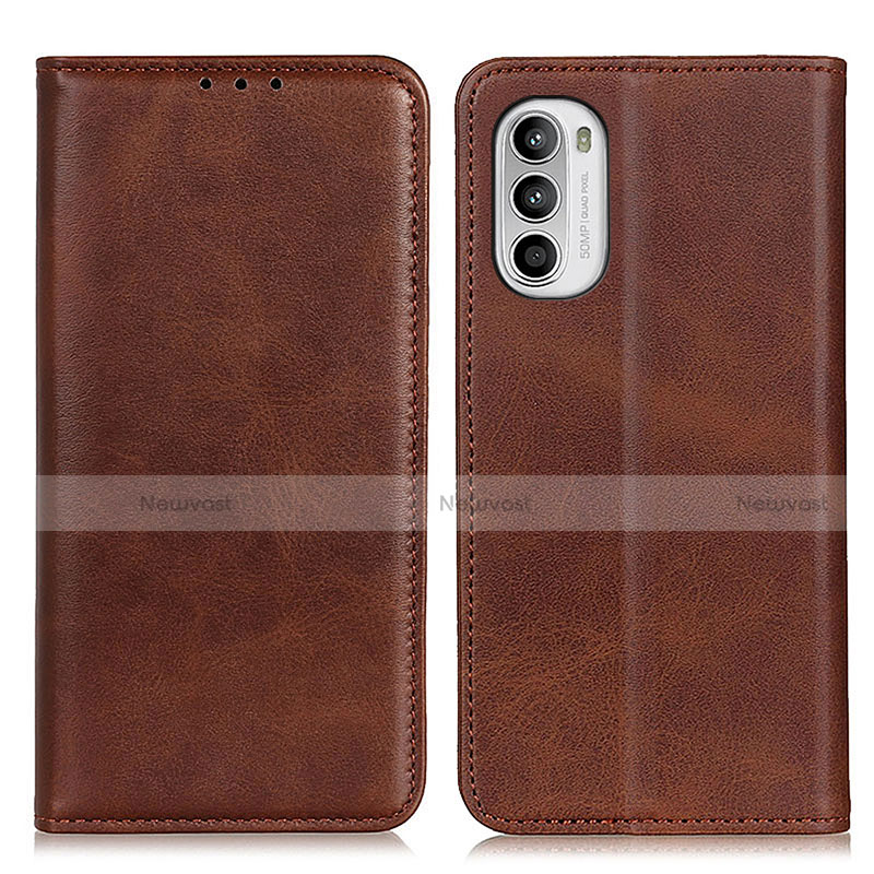 Leather Case Stands Flip Cover Holder A02D for Motorola Moto G82 5G Brown