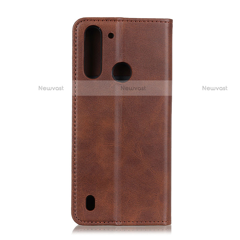 Leather Case Stands Flip Cover Holder A02D for Motorola Moto One Fusion Brown