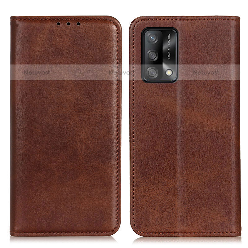 Leather Case Stands Flip Cover Holder A02D for Oppo A74 4G Brown