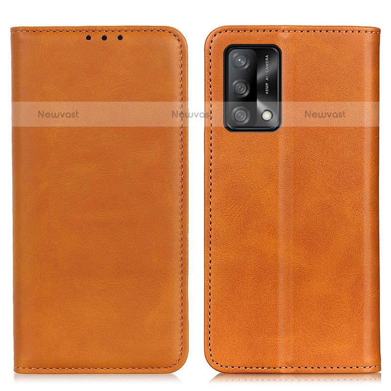 Leather Case Stands Flip Cover Holder A02D for Oppo A74 4G Light Brown