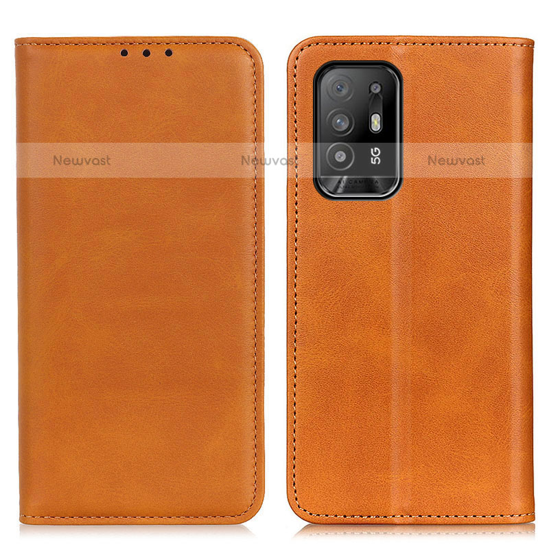 Leather Case Stands Flip Cover Holder A02D for Oppo F19 Pro+ Plus 5G Light Brown