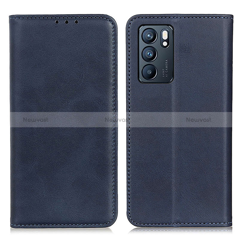 Leather Case Stands Flip Cover Holder A02D for Oppo Reno6 5G Blue