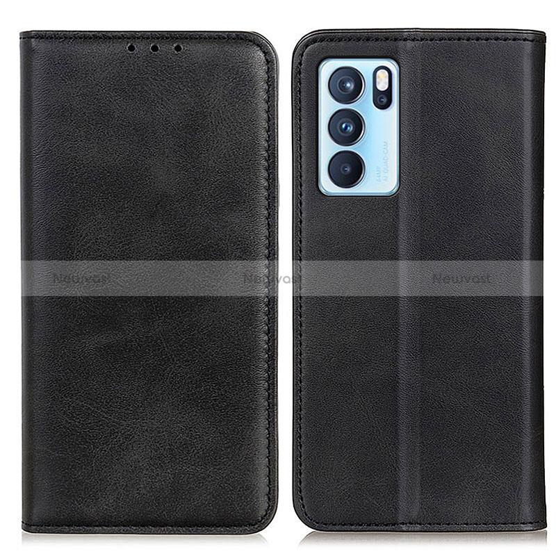 Leather Case Stands Flip Cover Holder A02D for Oppo Reno6 Pro 5G India Black