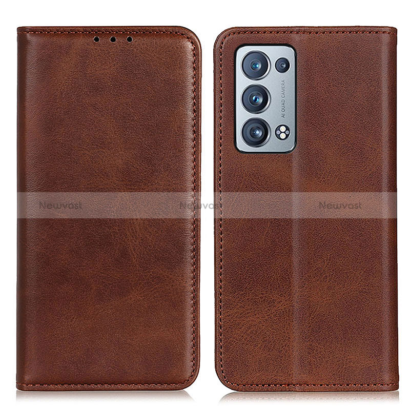 Leather Case Stands Flip Cover Holder A02D for Oppo Reno6 Pro+ Plus 5G Brown