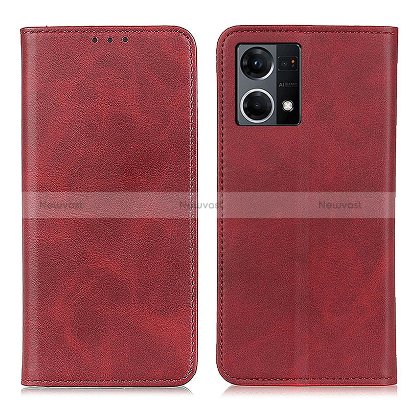 Leather Case Stands Flip Cover Holder A02D for Oppo Reno7 4G Red