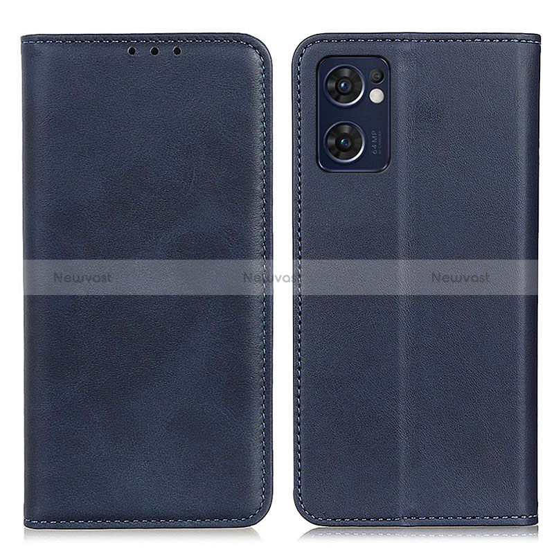 Leather Case Stands Flip Cover Holder A02D for Oppo Reno7 5G Blue