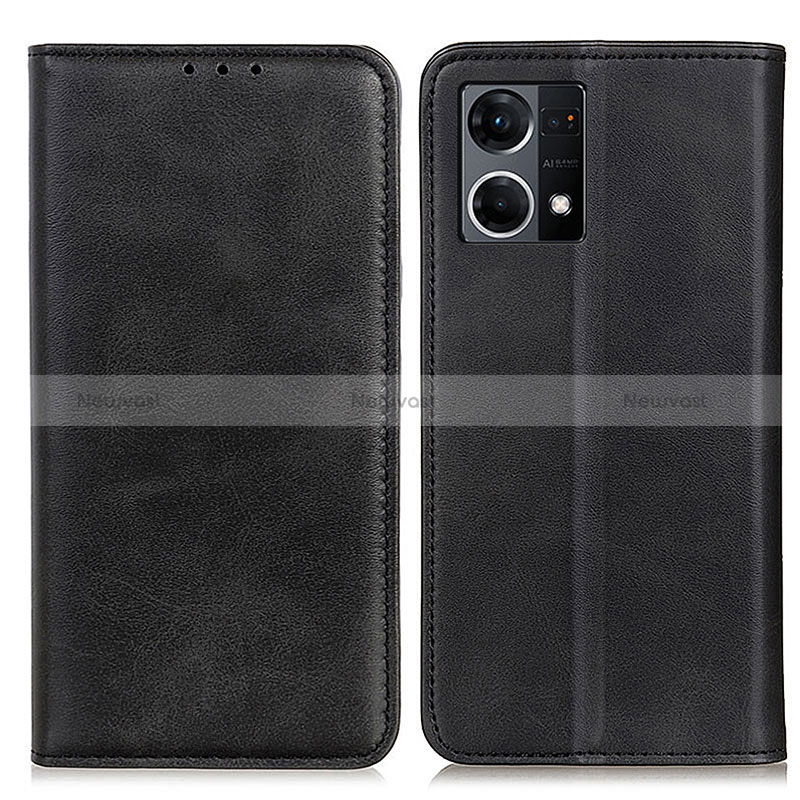 Leather Case Stands Flip Cover Holder A02D for Oppo Reno8 4G Black