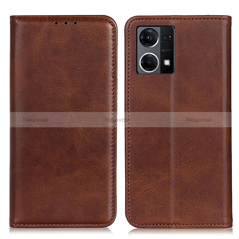Leather Case Stands Flip Cover Holder A02D for Oppo Reno8 4G Brown