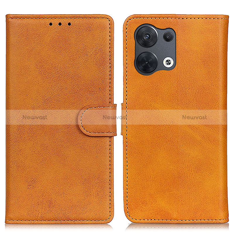 Leather Case Stands Flip Cover Holder A02D for Oppo Reno8 5G Brown