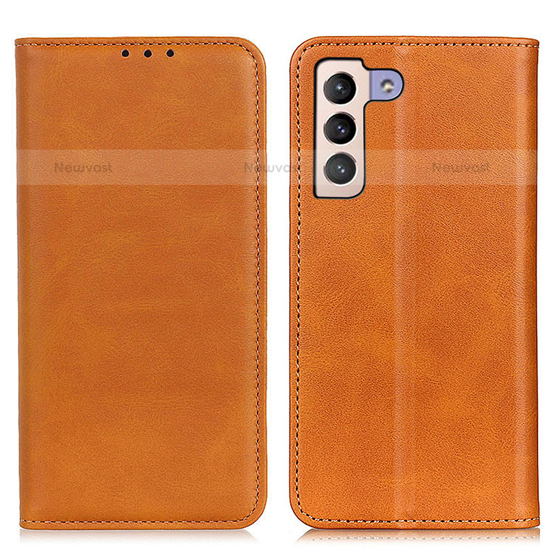 Leather Case Stands Flip Cover Holder A02D for Samsung Galaxy S21 5G Light Brown