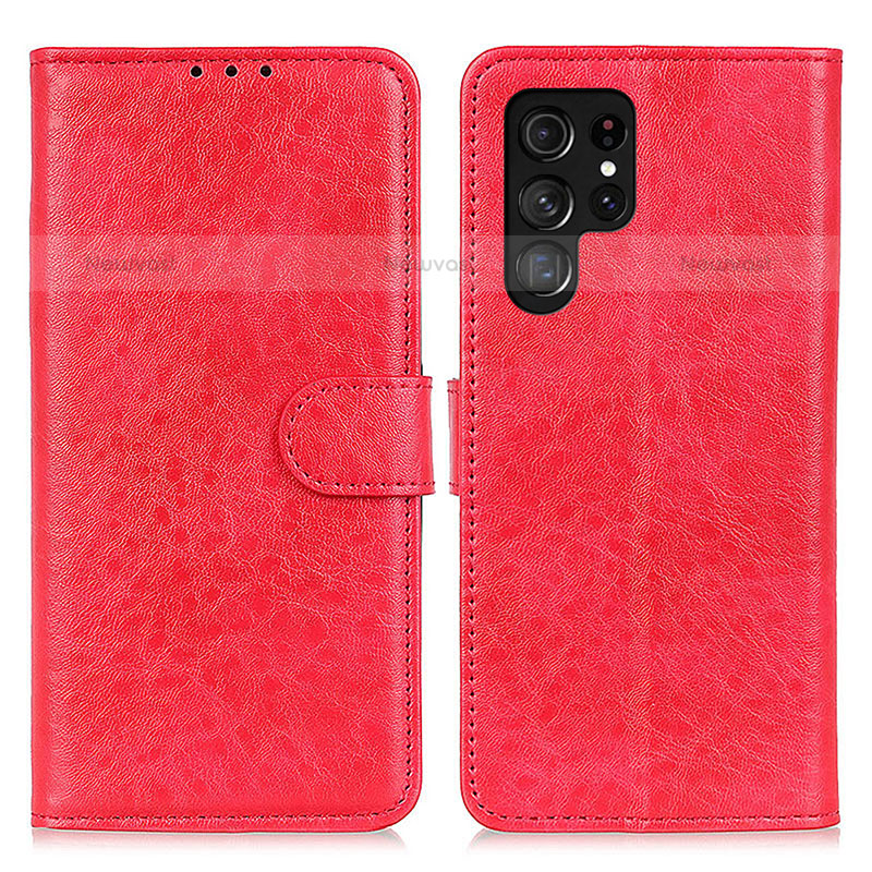 Leather Case Stands Flip Cover Holder A02D for Samsung Galaxy S21 Ultra 5G Red