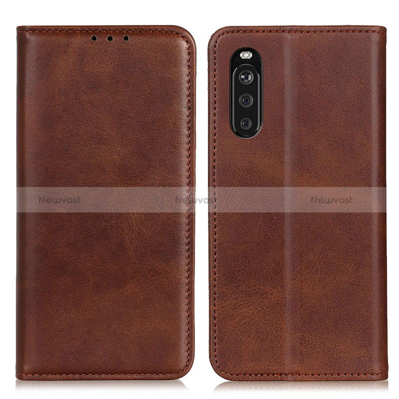 Leather Case Stands Flip Cover Holder A02D for Sony Xperia 10 III Brown