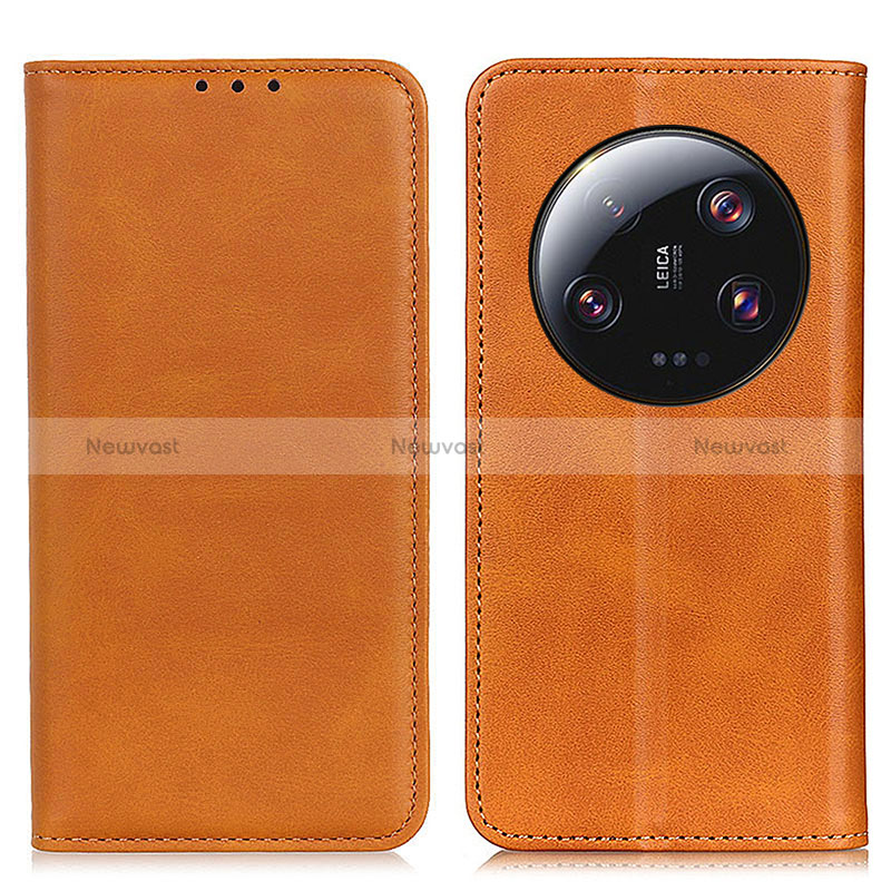 Leather Case Stands Flip Cover Holder A02D for Xiaomi Mi 13 Ultra 5G Light Brown