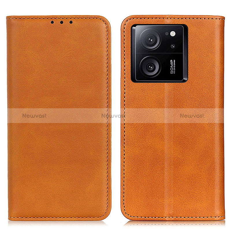 Leather Case Stands Flip Cover Holder A02D for Xiaomi Mi 13T Pro 5G Light Brown