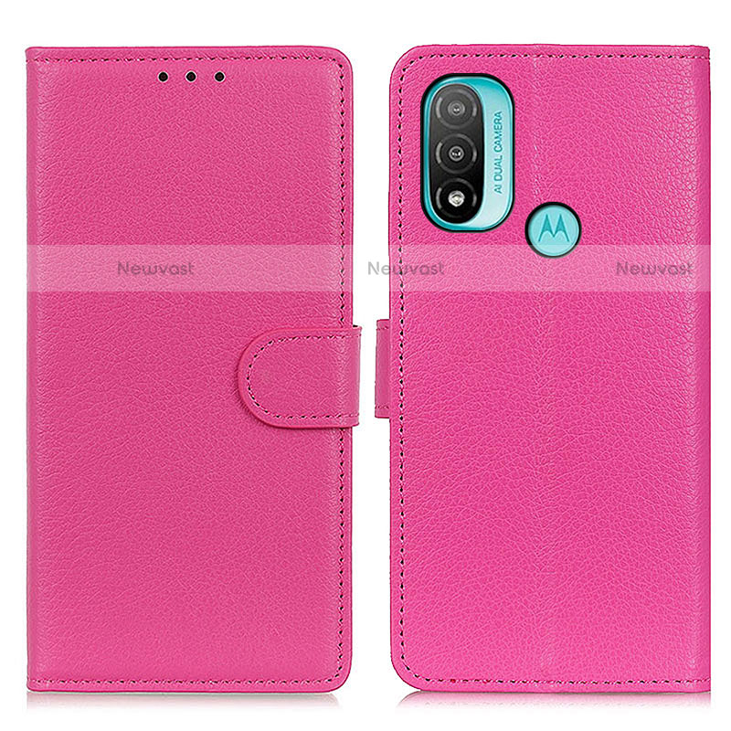 Leather Case Stands Flip Cover Holder A03D for Motorola Moto E20 Hot Pink