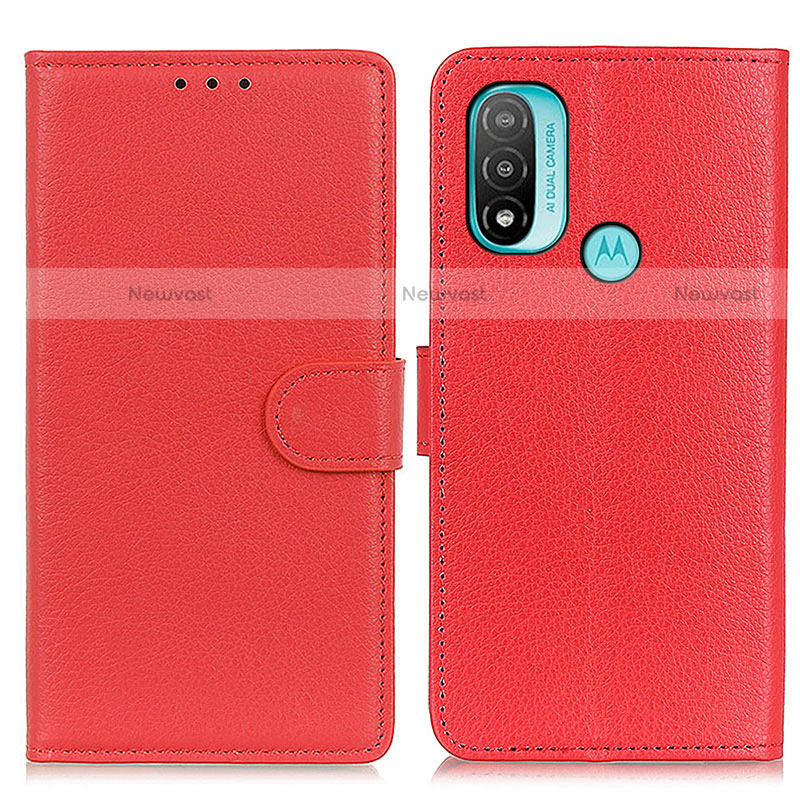 Leather Case Stands Flip Cover Holder A03D for Motorola Moto E20 Red