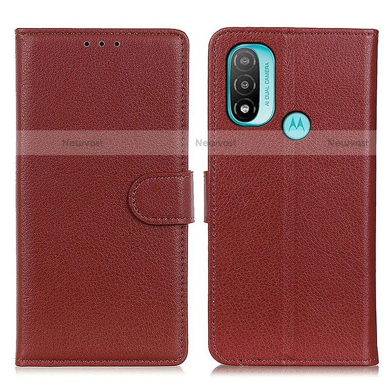 Leather Case Stands Flip Cover Holder A03D for Motorola Moto E30 Brown