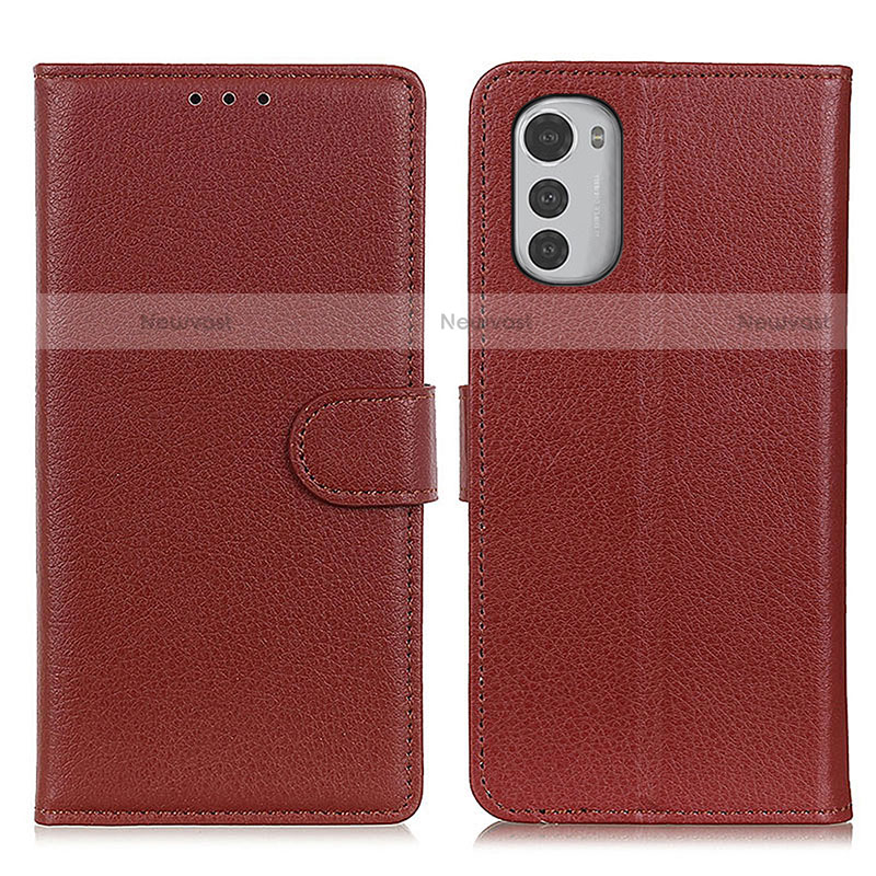 Leather Case Stands Flip Cover Holder A03D for Motorola Moto E32 Brown