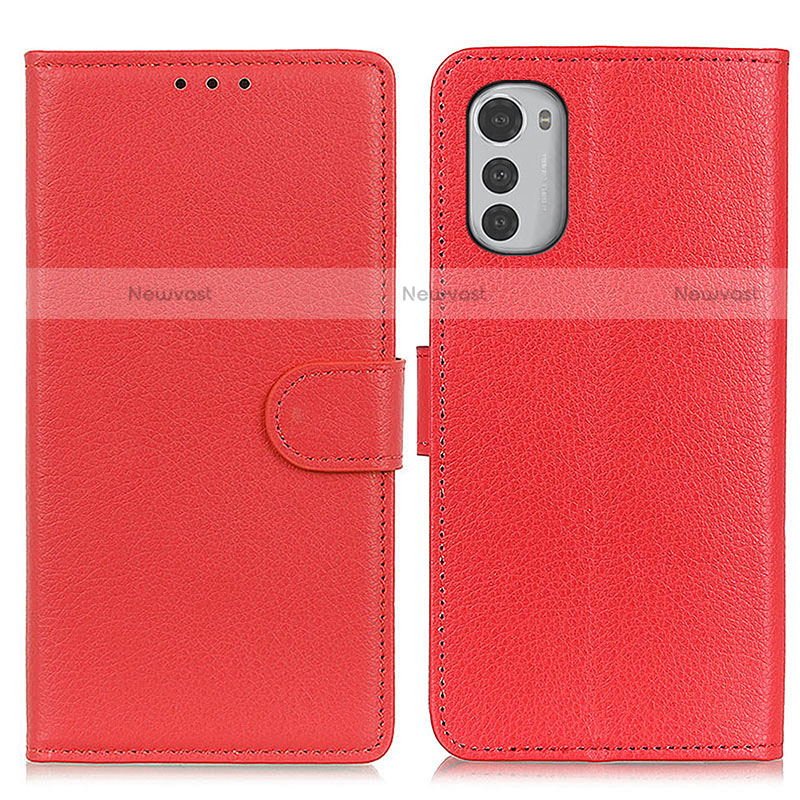 Leather Case Stands Flip Cover Holder A03D for Motorola Moto E32s Red