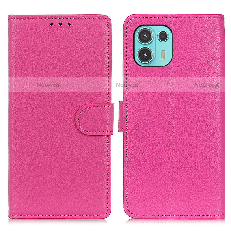 Leather Case Stands Flip Cover Holder A03D for Motorola Moto Edge 20 Lite 5G Hot Pink