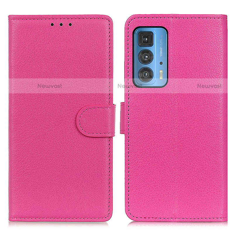 Leather Case Stands Flip Cover Holder A03D for Motorola Moto Edge 20 Pro 5G Hot Pink