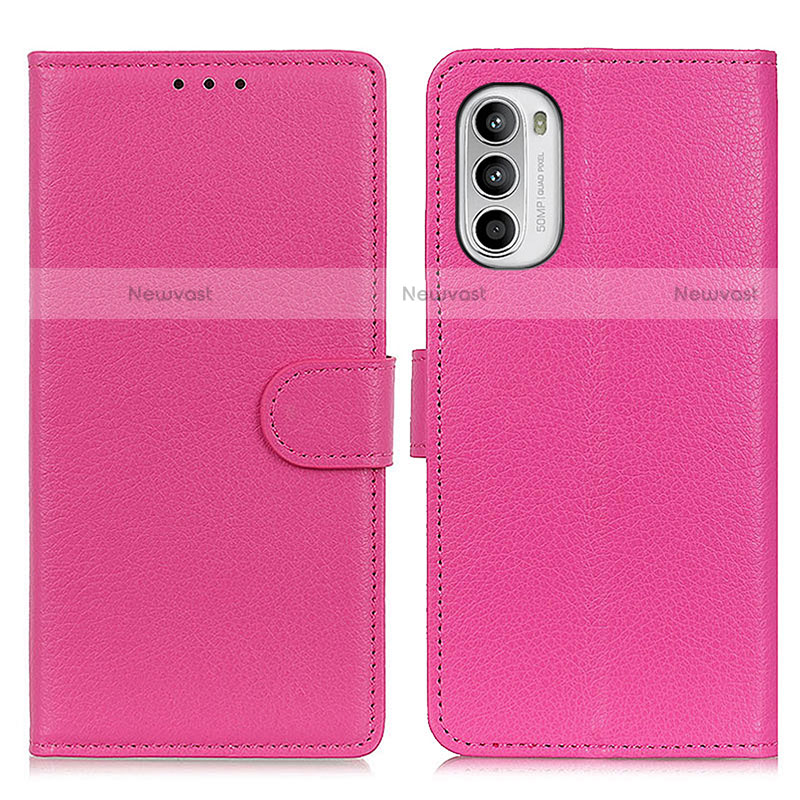 Leather Case Stands Flip Cover Holder A03D for Motorola Moto Edge (2022) 5G Hot Pink