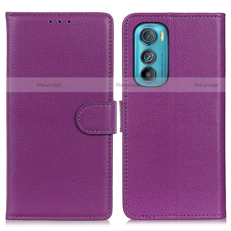 Leather Case Stands Flip Cover Holder A03D for Motorola Moto Edge 30 5G Purple