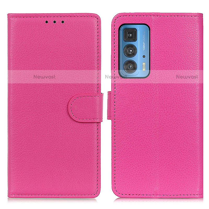 Leather Case Stands Flip Cover Holder A03D for Motorola Moto Edge S Pro 5G Hot Pink