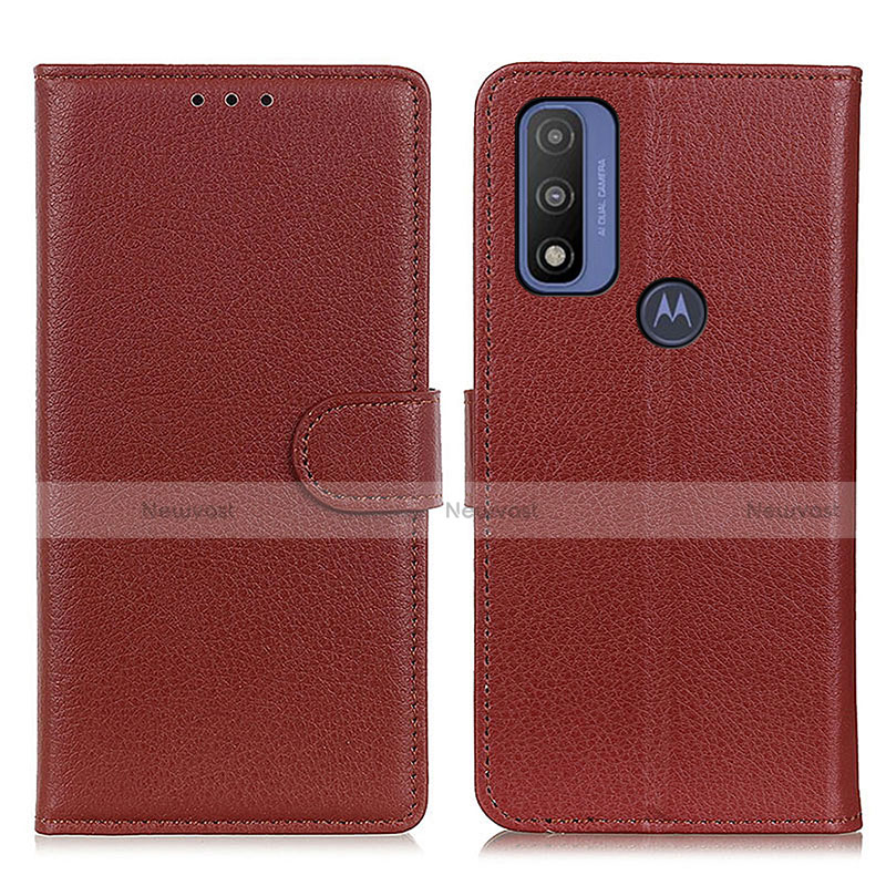 Leather Case Stands Flip Cover Holder A03D for Motorola Moto G Pure Brown