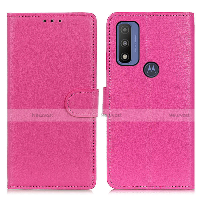 Leather Case Stands Flip Cover Holder A03D for Motorola Moto G Pure Hot Pink