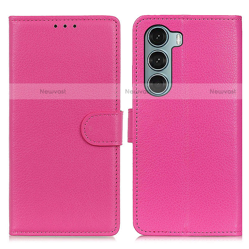 Leather Case Stands Flip Cover Holder A03D for Motorola Moto G200 5G Hot Pink